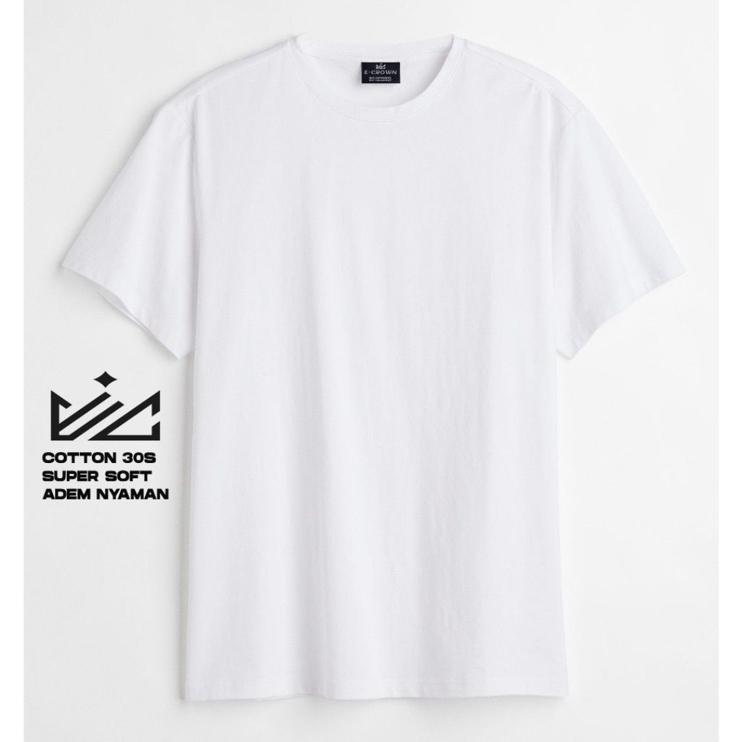 E-Crown Basic T-Shirt Kaos Polos Putih Lengan Pendek Cotton Combed 30s